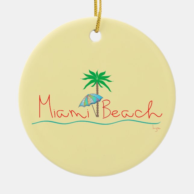 Ornamento De Cerâmica Miami com Palm e Umbrella (Frente)