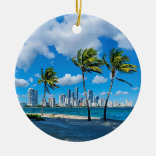 Ornamento De Cerâmica Miami South Beach Florida Watercolor