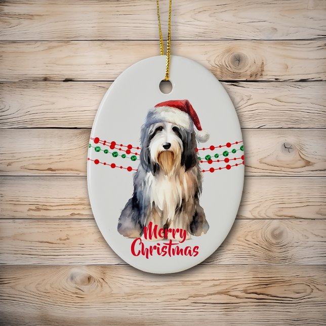 Ornamento De Cerâmica Miçangas de Férias Collie Santa Hat (Criador carregado)