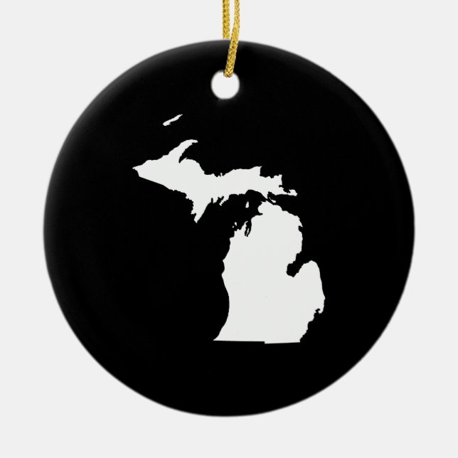 Ornamento De Cerâmica Michigan em Branco e Negro (Frente)