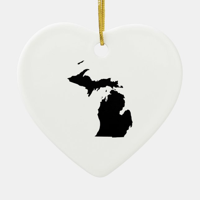 Ornamento De Cerâmica Michigan em Preto e Branco (Frente)
