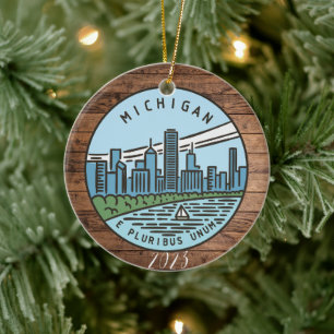 Ornamento De Cerâmica Michigan Feliz Natal - Ano - Personalizar