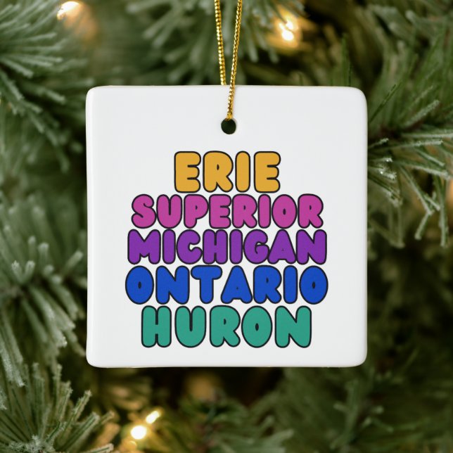 Ornamento De Cerâmica Michigan Great Lakes Rainbow Text Ornament  (Árvore)