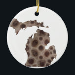 Ornamento De Cerâmica Michigan Petoskey Stone, Great Lakes mitten<br><div class="desc">Show that you’re smitten with the mitten with this Petoskey stone design. Celebrate the Great Lakes!</div>