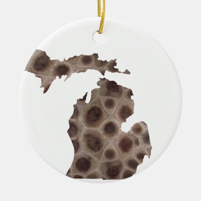 Ornamento De Cerâmica Michigan Petoskey Stone, Great Lakes mitten  (Frente)