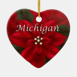 Ornamento De Cerâmica Michigan Poinsettia Heart Keepsasasaing Ornament