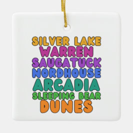 Ornamento De Cerâmica Michigan Sand Dunes Rainbow Bubble Letter Ornament