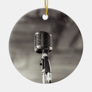 Ornamento De Cerâmica Microfone Audiôfilo Preto e Branco Vintage