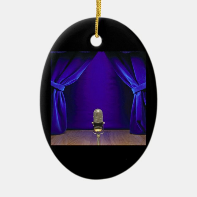 Ornamento De Cerâmica Microfone retro no palco (Frente)