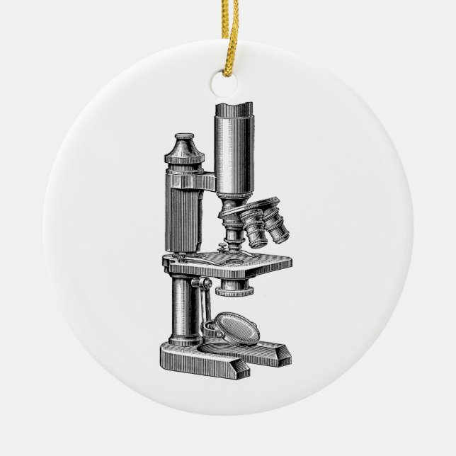 Ornamento De Cerâmica Microscópio antigo velho do equipamento da ciência (Frente)