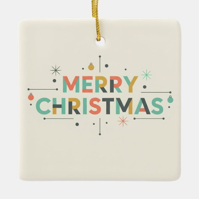 Ornamento De Cerâmica Mid-Century Merry Christmas – Retro Style (Frente)