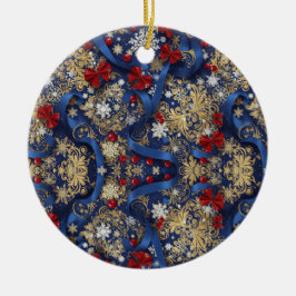 Ornamento De Cerâmica Midnight Majesty — Blue & Gold Christmas Ornament