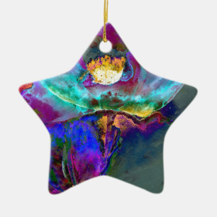 Ornamento De Cerâmica Midnight Purple Poppy watercolor painting