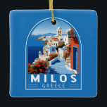 Ornamento De Cerâmica Milos Grécia Art Vintage<br><div class="desc">Milos retro vetor viagem design. Milos ou Melos é uma ilha grega vulcânica no Mar Egeu,  a norte do Mar de Creta.</div>