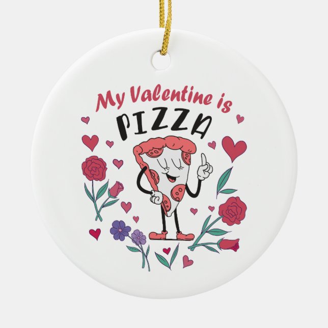 Ornamento De Cerâmica Minha Namorados é Pizza Convite (Frente)