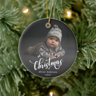 Ornamento De Cerâmica Minha Primeira Caligrafia de Natal Foto Script Sim