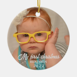 Ornamento De Cerâmica Minha primeira foto de bebê de Natal