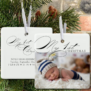 Ornamento De Cerâmica Minha Primeira Foto de Natal Elegante Caligrafia e