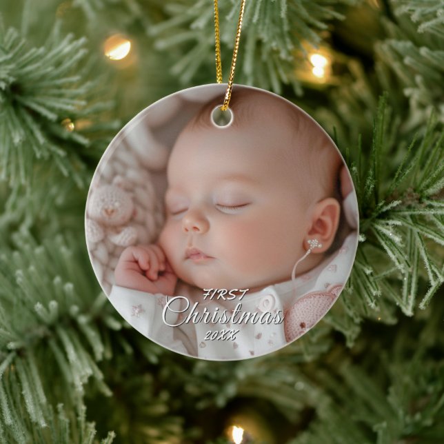 Ornamento De Cerâmica Minha Primeira Foto Personalizada Do Bebê De Natal (Árvore)