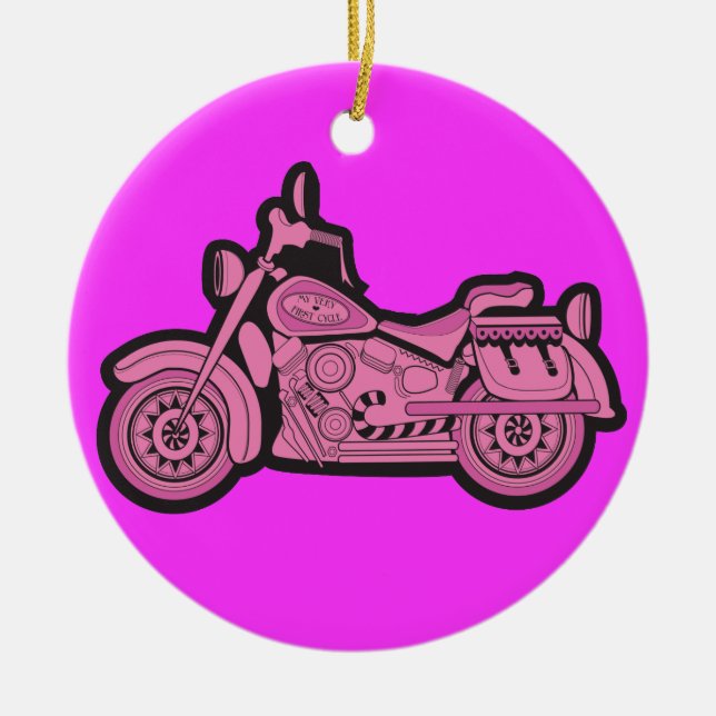 Ornamento De Cerâmica Minha primeira motocicleta cor-de-rosa (Frente)