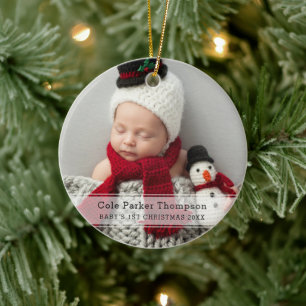 Ornamento De Cerâmica Minha Primeira Natal Faixa Branca Foto Personaliza