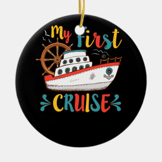 Ornamento De Cerâmica Minha Primeira Viagem de Férias de Cruzeiro com Ân (Frente)
