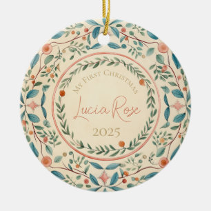Ornamento De Cerâmica Minha Primeira Vintagem De Natal Pintou Aquarela #