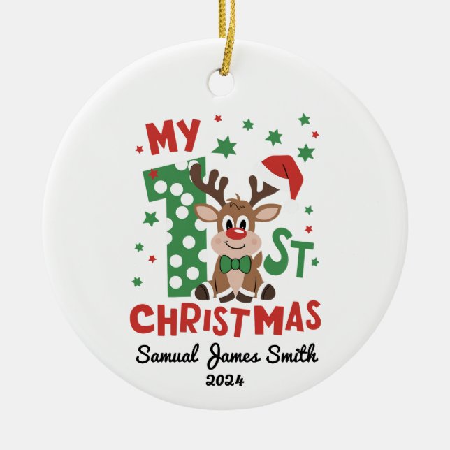 Ornamento De Cerâmica Minha Reindeer de Natal de 1rua - Personalizada (Frente)