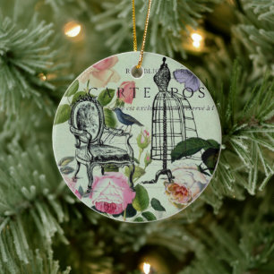 Ornamento De Cerâmica minhoca vintage frenage rosa borterfly paris