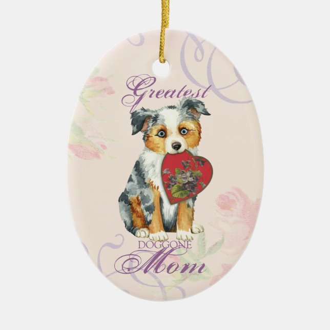 Ornamento De Cerâmica Mini American Shepherd Heart Mãe Cerâmica (Frente)