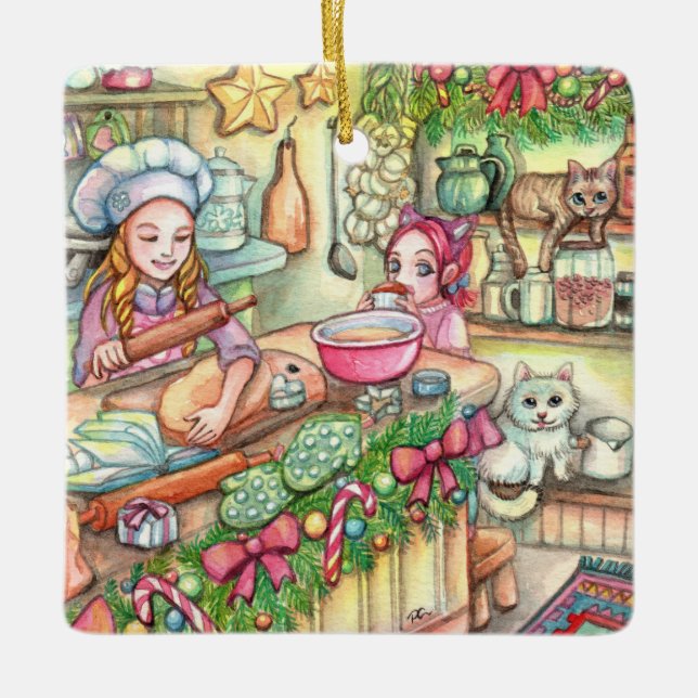 Ornamento De Cerâmica Mini cozinheiro chefe na cozinha (Frente)