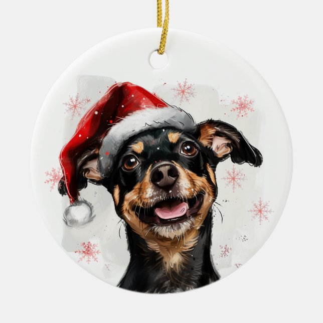 Ornamento De Cerâmica Mini Pinscher Dog Christmas Personalized (Frente)