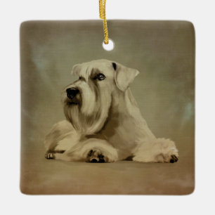 Ornamento De Cerâmica Miniatura branca Schnauzer