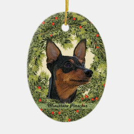 Ornamento De Cerâmica Miniatura Pinscher Wreath