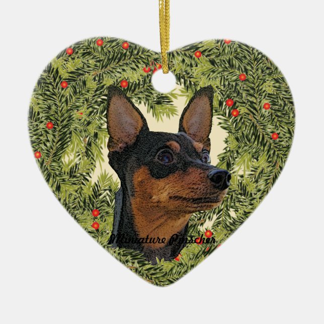 Ornamento De Cerâmica Miniatura Pinscher Wreath (Frente)