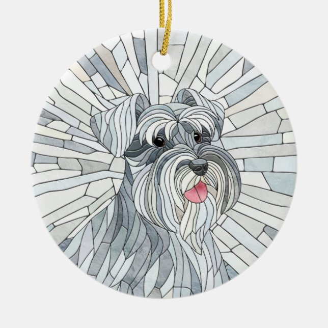 Ornamento De Cerâmica Miniatura Schnauzer - Arte do Mosaico (Frente)