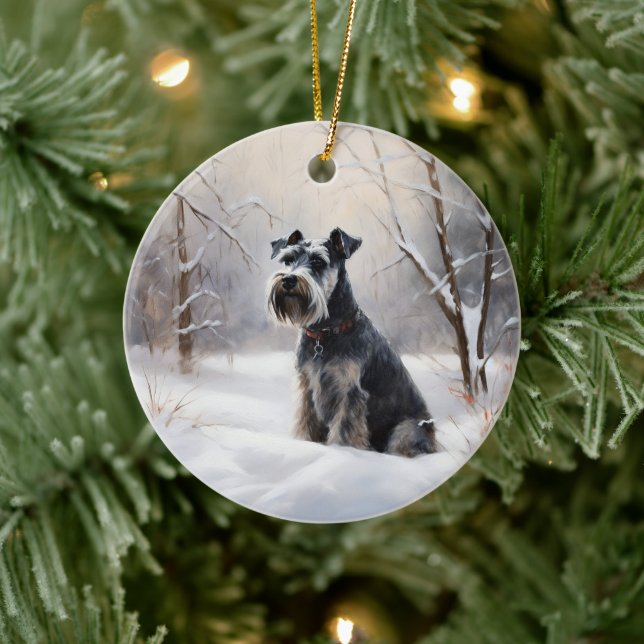 Ornamento De Cerâmica Miniatura Schnauzer Deixe-A Neve Natal (Árvore)