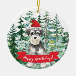 Ornamento De Cerâmica Miniatura Schnauzer Feliz Howlidays Cachorro