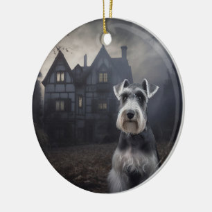 Ornamento De Cerâmica Miniature Schnauzer Halloween Assustador