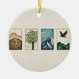 Ornamento De Cerâmica Minimal Nature Set – Mountain & Tree Art