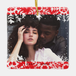 Ornamento De Cerâmica Minimal Snowflakes Frame | Merry and Married Photo