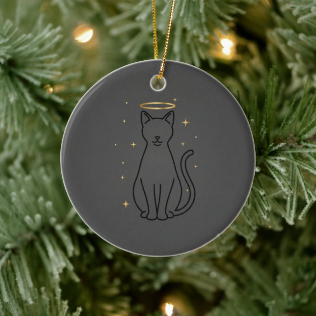 Ornamento De Cerâmica Minimalist Cat Silhouette Christmas (Árvore)