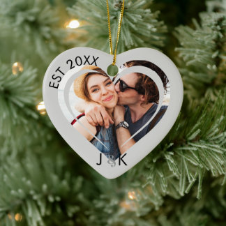 Ornamento De Cerâmica Minimalist Frist Christmas Together Couple Photo 