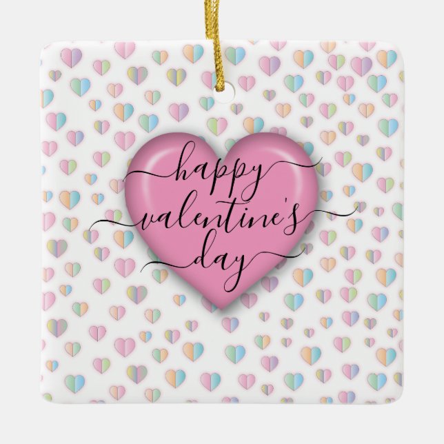 Ornamento De Cerâmica Minimalist Happy Valentine’s Day (Frente)