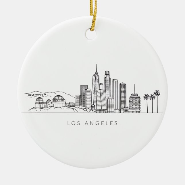 Ornamento De Cerâmica Minimalist Los Angeles Skyline Illustration (Frente)