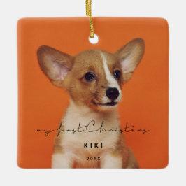 Ornamento De Cerâmica Minimalista A Foto Do Meu Primeiro Natal Pet