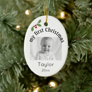 Ornamento De Cerâmica Minimalista Crie o Seu, Foto Meu 1º Natal