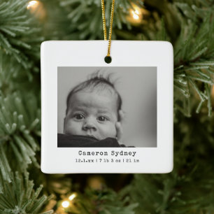 Ornamento De Cerâmica Minimalista Moderno Preto e Branco Foto de Bebê Na