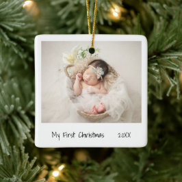 Ornamento De Cerâmica Minimalista Preto Branco Primeiro Natal Bebê