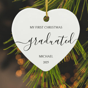 Ornamento De Cerâmica Minimalista Preto Primeiro Natal Graduado